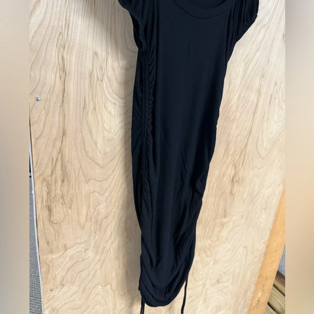 Betsey Johnson black knit stretch dress long short sleeve drawstring slit XL - Picture 3 of 4